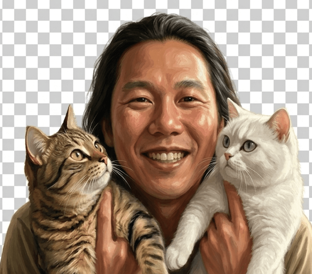 Dima Pukhov holding two cats